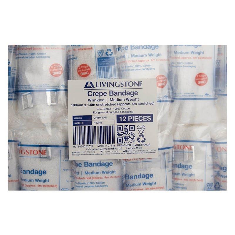 Livingstone Crepe Bandage Medium Weight 10cm x 4m 12 Pieces/Pack