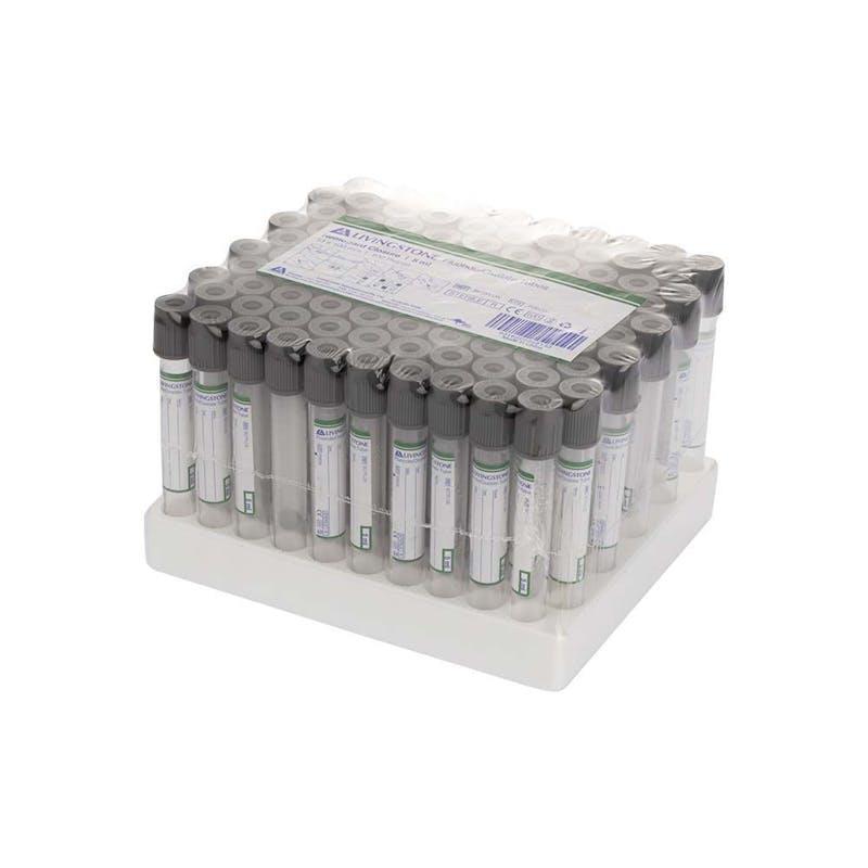 Livingstone Blood Collection Tube with Fluoride Oxalate 5mL 13 x 100mm Grey 100 Pieces/Pack