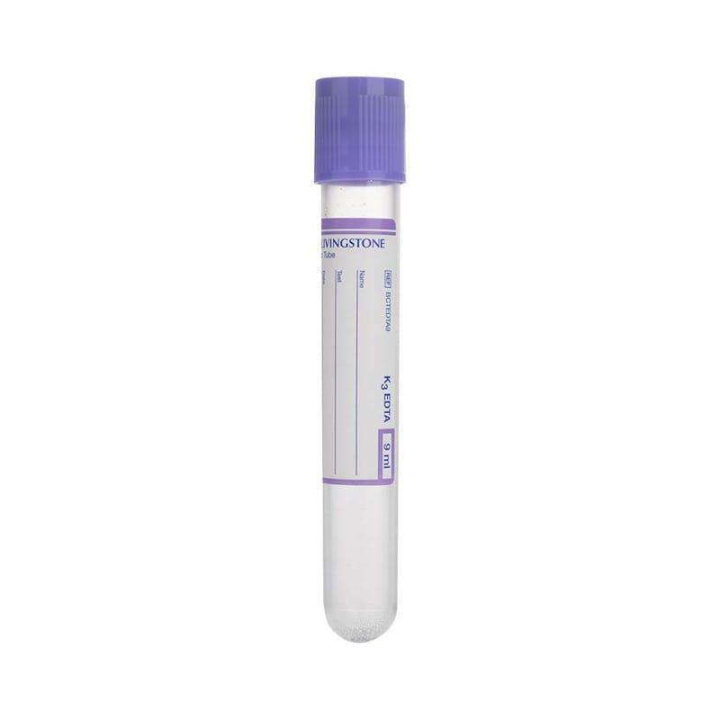 Livingstone Blood Collection Tube with K3 EDTA 9mL 16 x 100mm Purple Lavender 50 Pieces/Pack