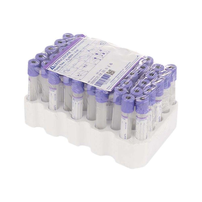 Livingstone Blood Collection Tube with K3 EDTA 9mL 16 x 100mm Purple Lavender 50 Pieces/Pack