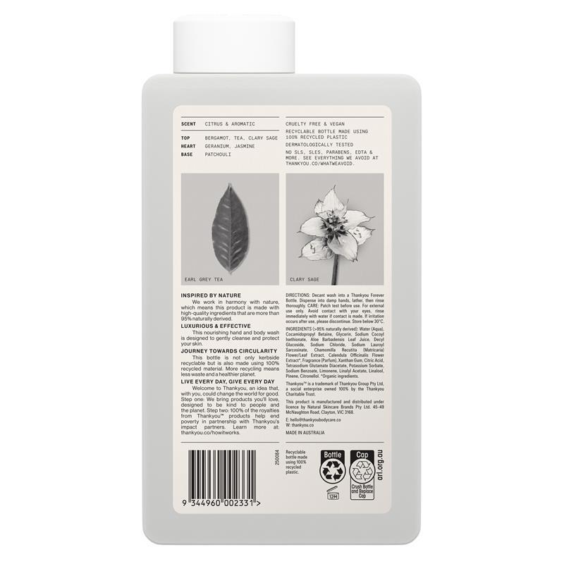 Thankyou Hand & Body Wash Botanical Earl Grey & Clary Sage Refill 1L