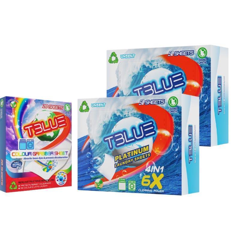 TBLUE Twin Pack Laundry Sheets + Color Grabber Bundle Unscent 50 Loads