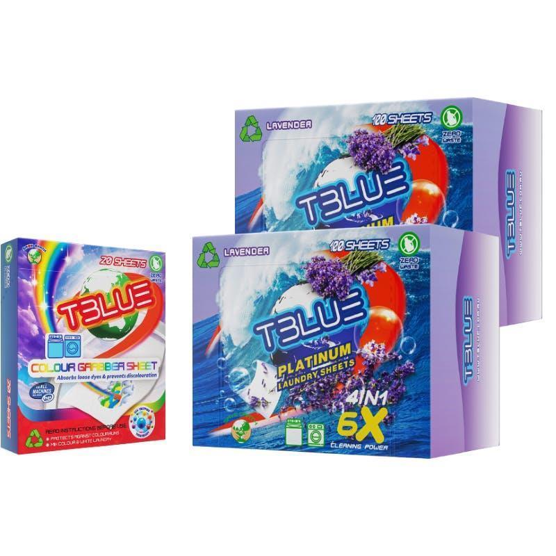 TBLUE Twin Pack Laundry Sheets + Colour Grabber Bundle Lavender 100 Loads