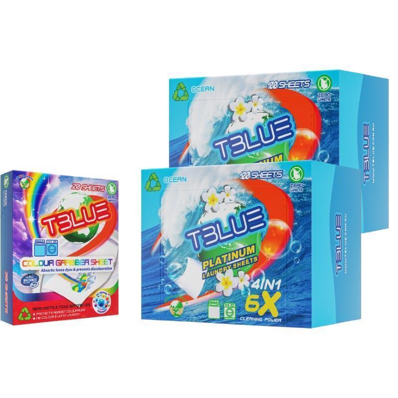 TBLUE Twin Pack Laundry Sheets + Colour Grabber Bundle Ocean 100 Loads