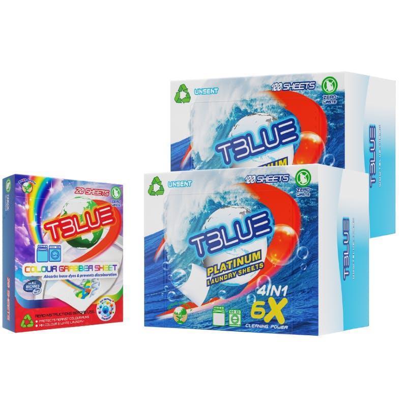 TBLUE Twin Pack Laundry Sheets + Colour Grabber Bundle Unscent 100 Loads