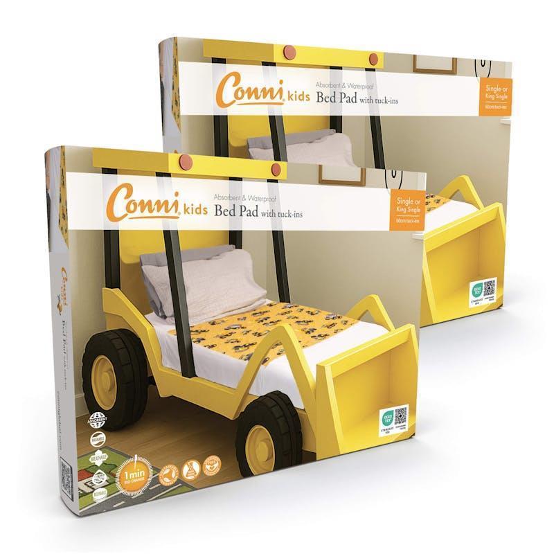 Conni Toilet Training Waterproof Bed Pad with Tuck-Ins Truck Print 2 Pack