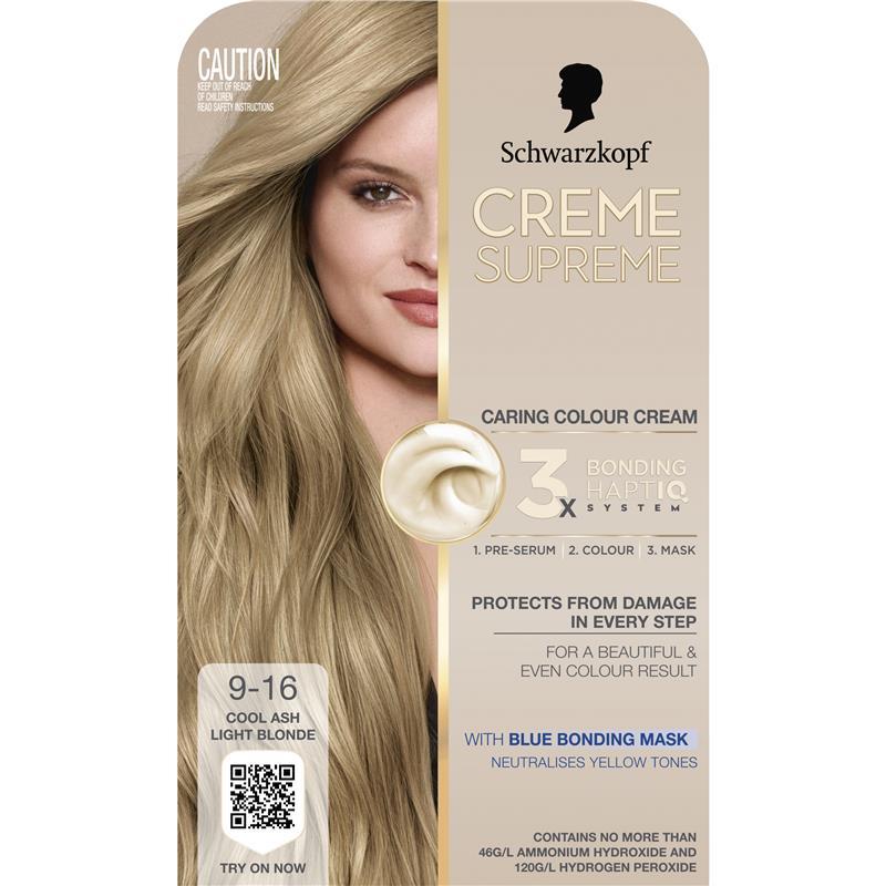 Schwarzkopf Creme Supreme Permanent Cool Ash Light Blonde 9-16