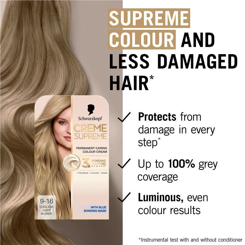 Schwarzkopf Creme Supreme Permanent Cool Ash Light Blonde 9-16