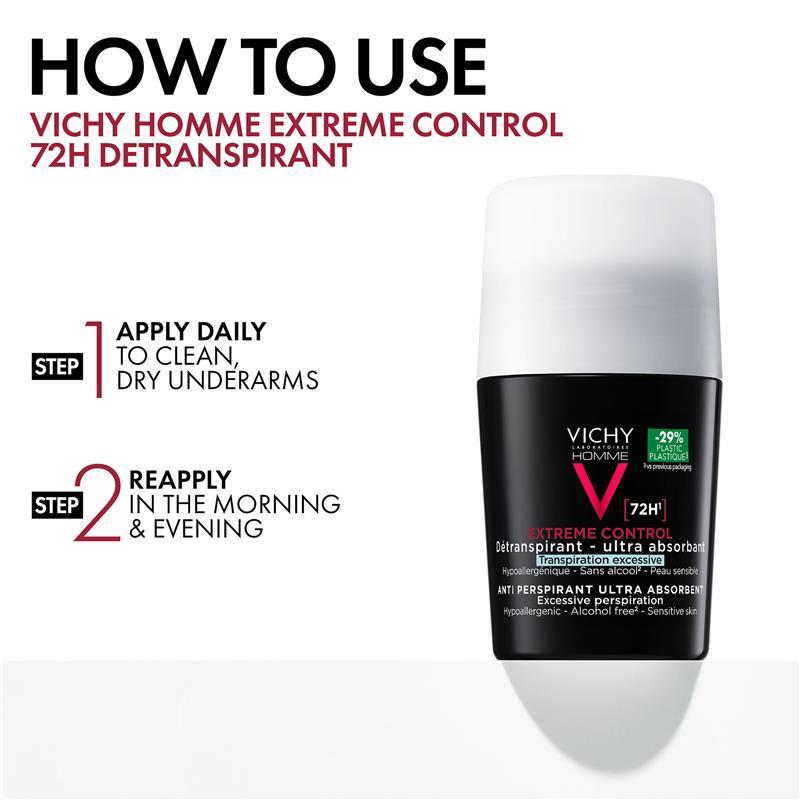 Vichy Men Antiperspirant Roll On 72hr Extreme Control 50ml