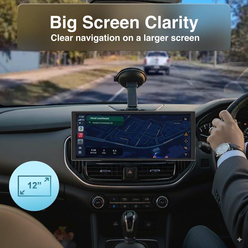 Laser 12-inch CarPlay Android Auto Dual Camera Black
