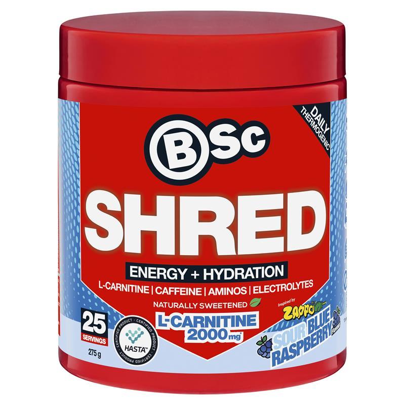 BSc Energy Shred + Hydration Powder Zappo Sour Blue Raspberry 275g