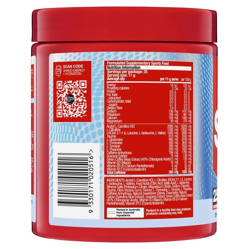 BSc Energy Shred + Hydration Powder Zappo Sour Blue Raspberry 275g
