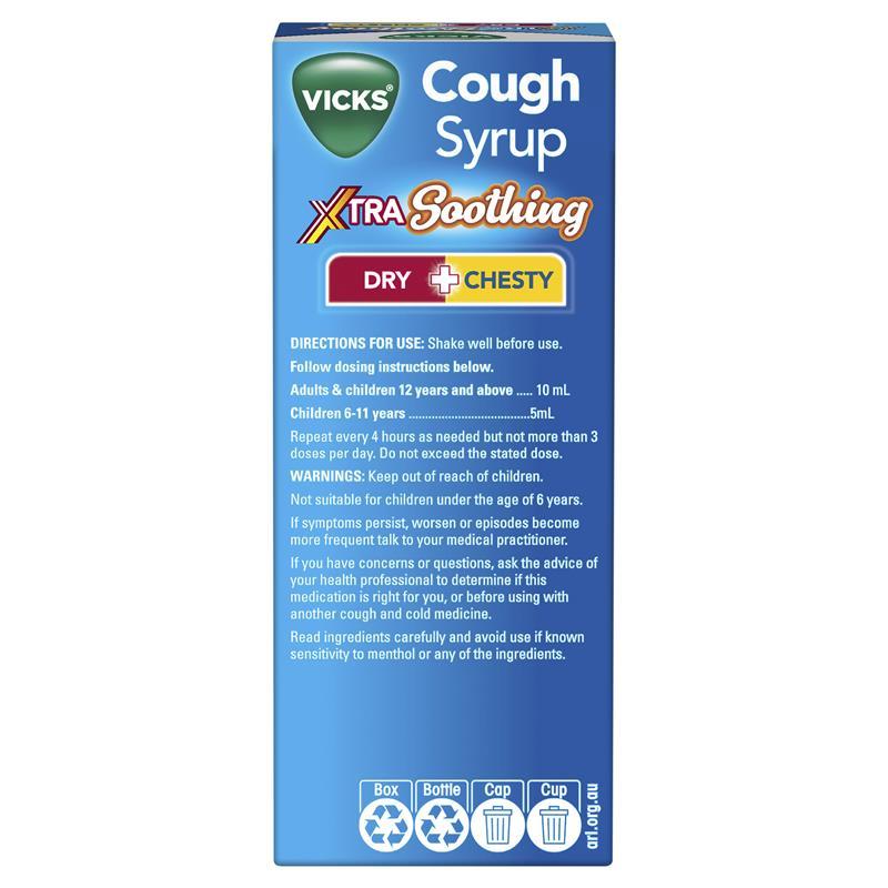 Vicks Cough Syrup Xtra Strong Dry + Chesty Honey Coating 200ml