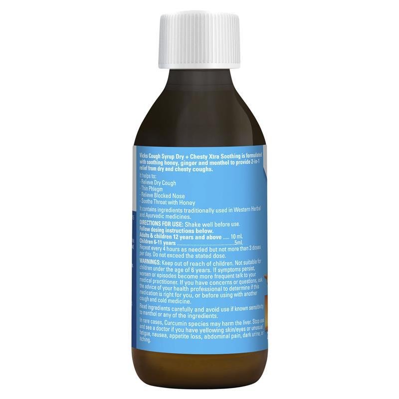 Vicks Cough Syrup Xtra Strong Dry + Chesty Honey Coating 200ml