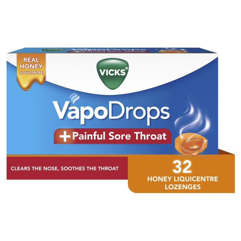 Vicks VapoDrops + Painful Sore Throat Honey 32 Lozenges