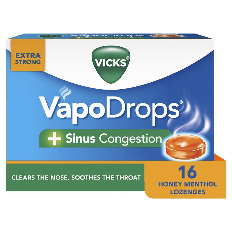 Vicks VapoDrops + Sinus Congestion Honey Menthol 16 Lozenges