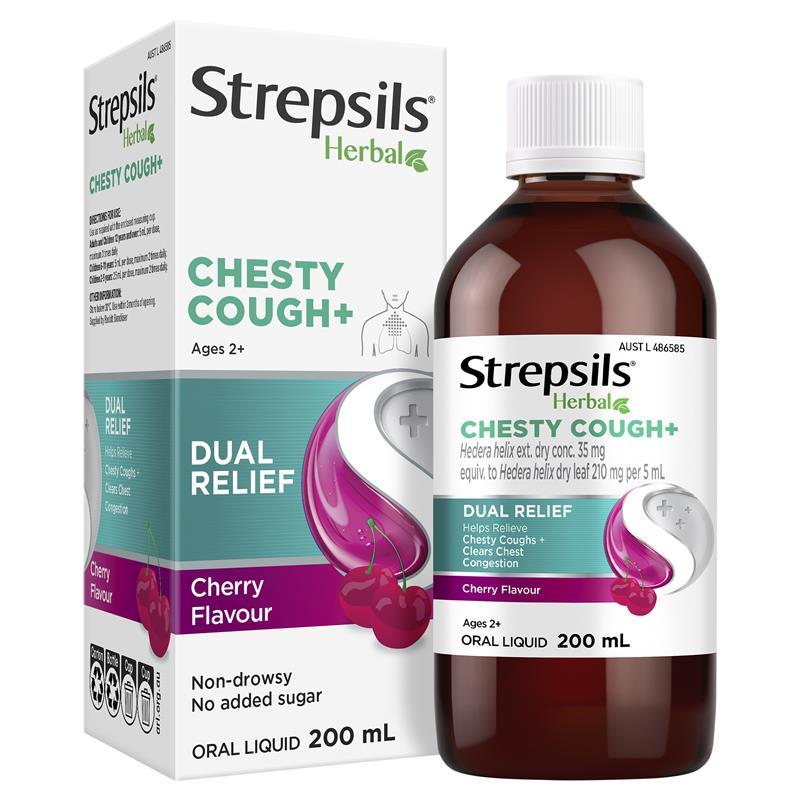 Strepsils Herbal Chesty Cough+ Liquid Cherry Flavour 200mL