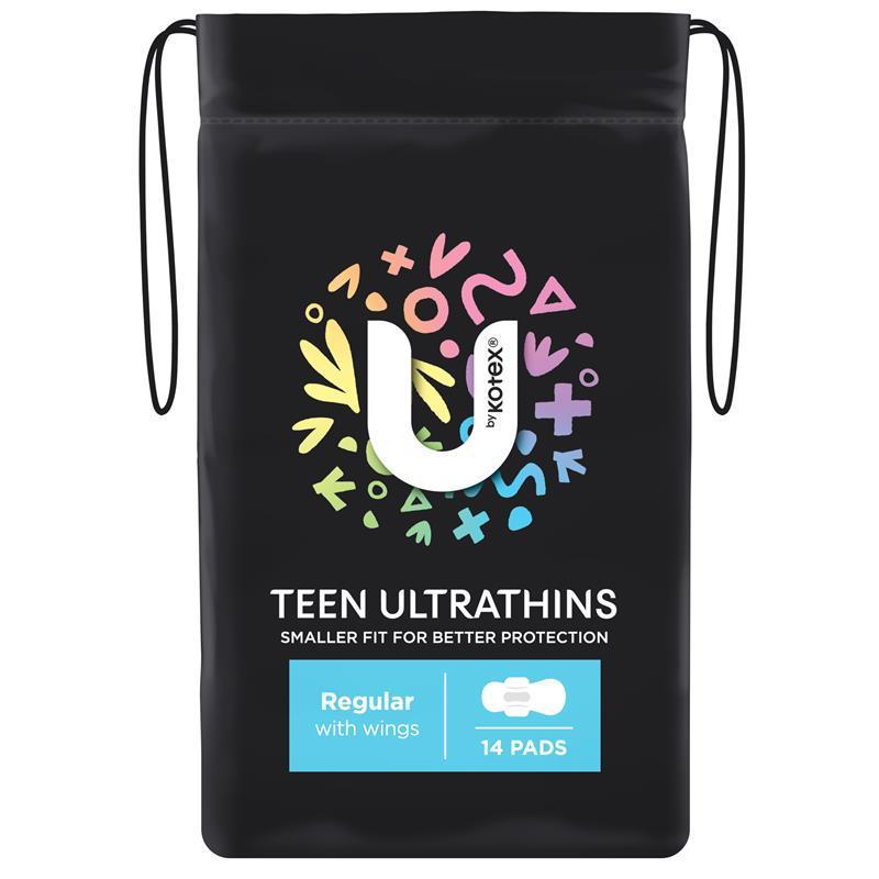 U by Kotex Teen Ultrathins Pads Regular with Wings 14 Pack