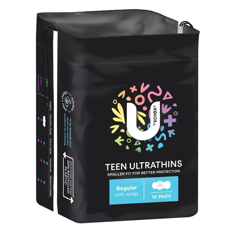 U by Kotex Teen Ultrathins Pads Regular with Wings 14 Pack