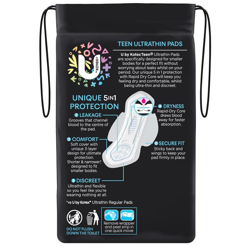 U by Kotex Teen Ultrathins Pads Regular with Wings 14 Pack