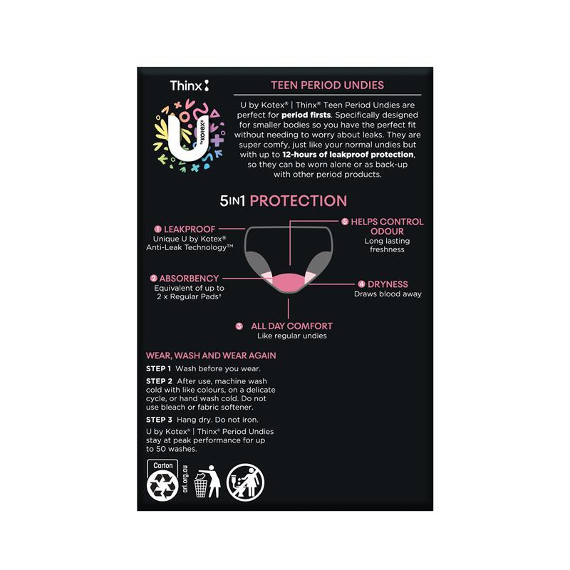 U by Kotex Thinx Period Undies Teen Size Y10-12 1 Pack
