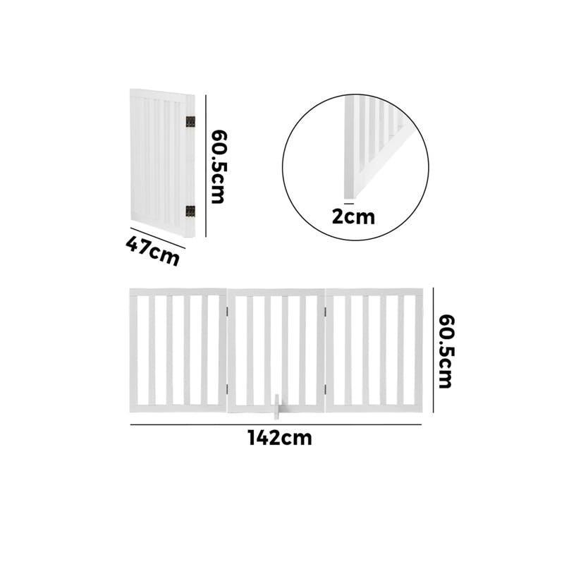 Alopet Wooden Pet Gate Dog Fence Safety Stair Barrier Security Door 3 Panels 142 cm X 60.5 cm X 2 cm