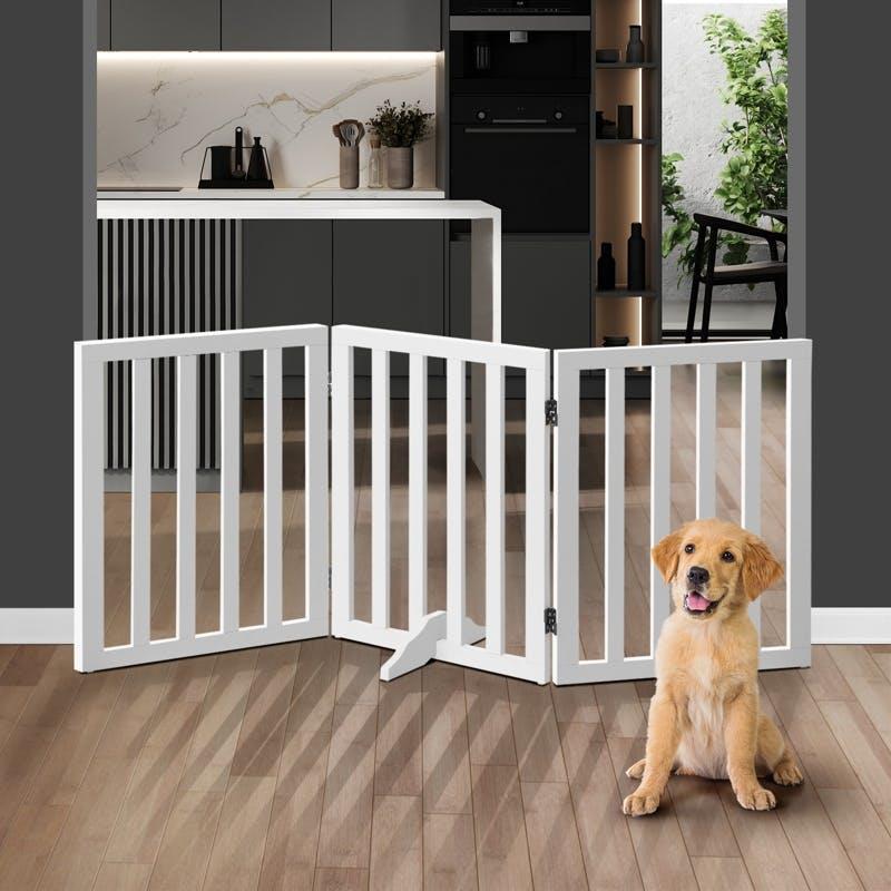 Alopet Wooden Pet Gate Dog Fence Safety Stair Barrier Security Door 3 Panels 142 cm X 60.5 cm X 2 cm