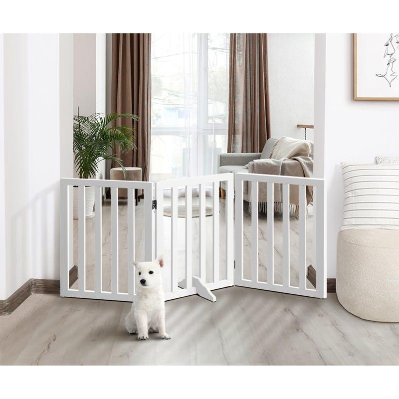 Alopet Wooden Pet Gate Dog Fence Safety Stair Barrier Security Door 3 Panels 142 cm X 60.5 cm X 2 cm