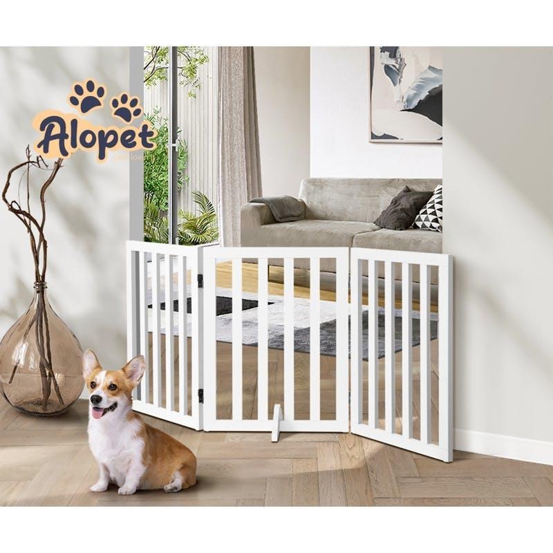 Alopet Wooden Pet Gate Dog Fence Safety Stair Barrier Security Door 3 Panels 142 cm X 60.5 cm X 2 cm