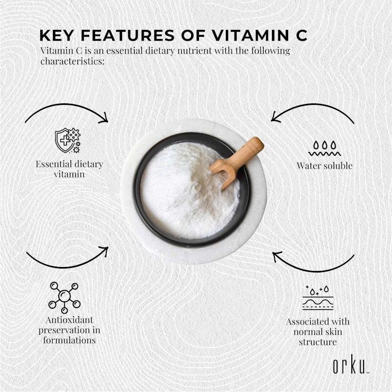 Orku Vitamin C Powder Pure L-Ascorbic Acid - USP Grade Non-GMO 400g