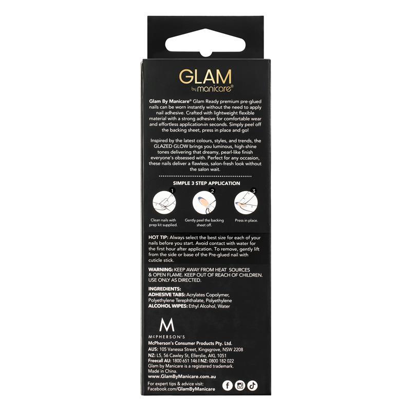 Glam By Manicare Glam Ready Pre-Glued Nails Glazed Glow 30 Pieces 22453