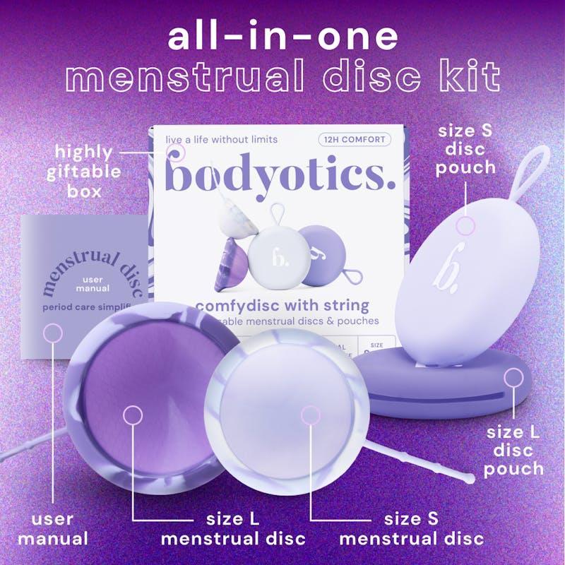 Bodyotics Menstrual Disc Set with Pull-Off String — Two Sizes S & L Purple & Lavender