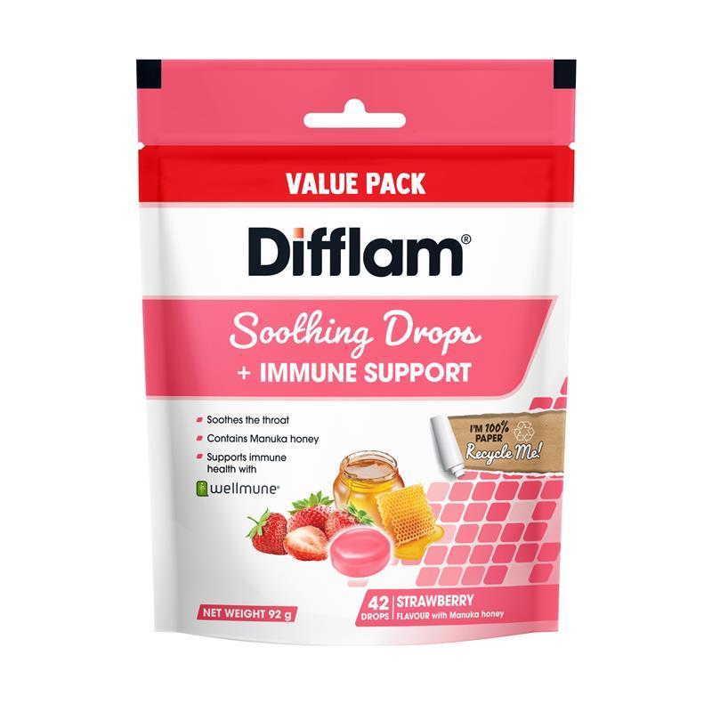 Difflam Soothing Drops + Immune Support Strawberry 42 Drops