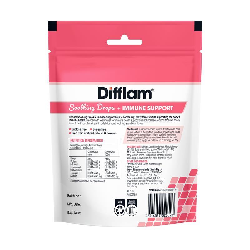 Difflam Soothing Drops + Immune Support Strawberry 42 Drops