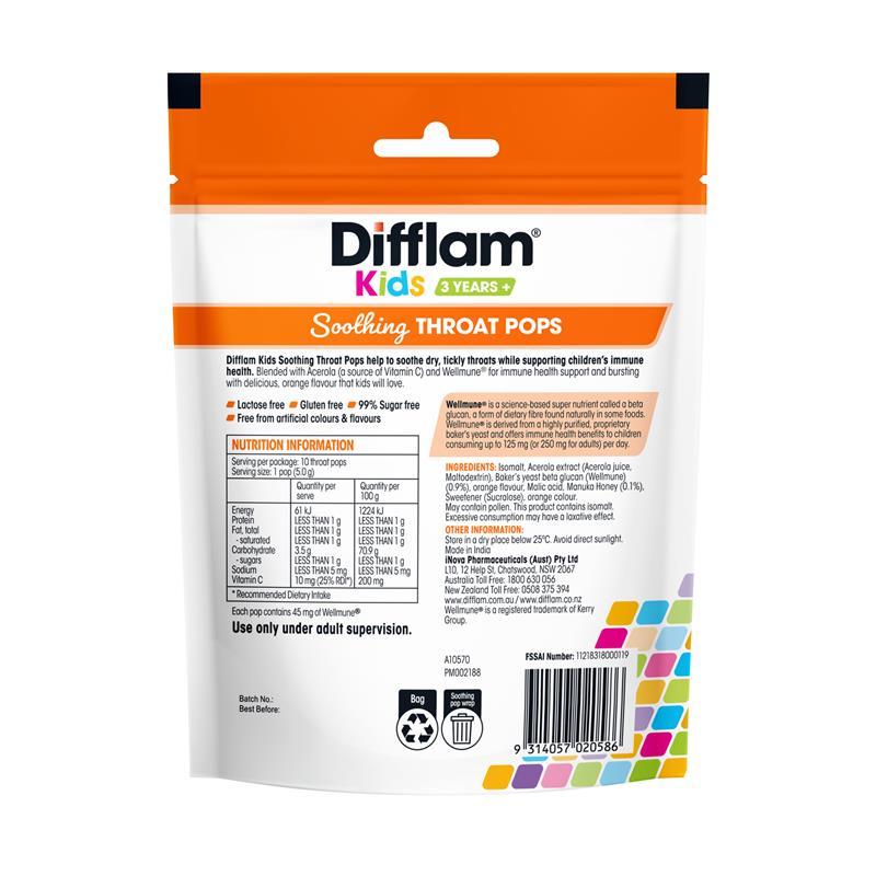 Difflam Kids Soothing Throat Pops Orange 10 Pack