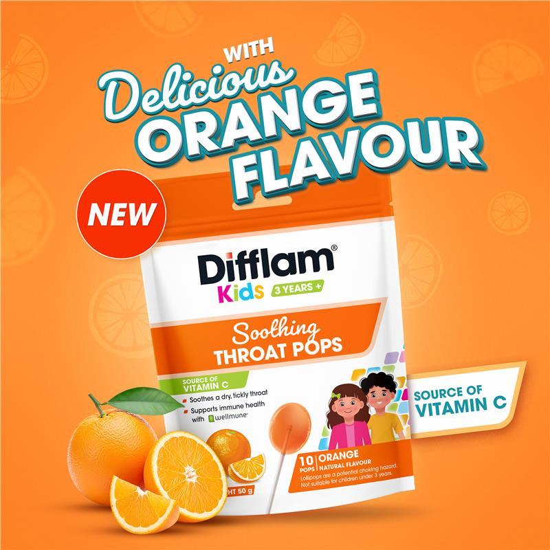 Difflam Kids Soothing Throat Pops Orange 10 Pack