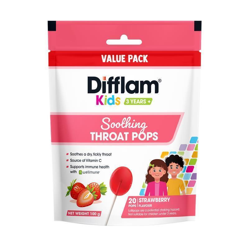 Difflam Kids Soothing Throat Pops Strawberry 20 Pack
