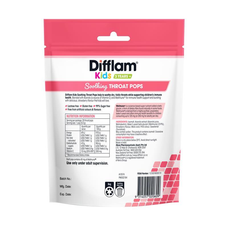 Difflam Kids Soothing Throat Pops Strawberry 20 Pack