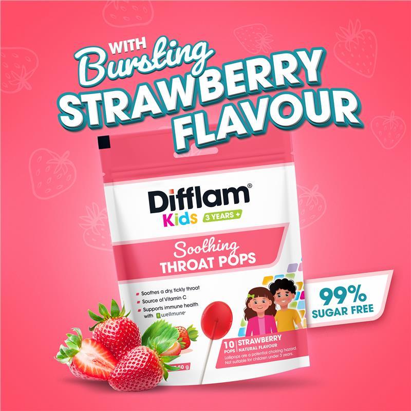 Difflam Kids Soothing Throat Pops Strawberry 20 Pack