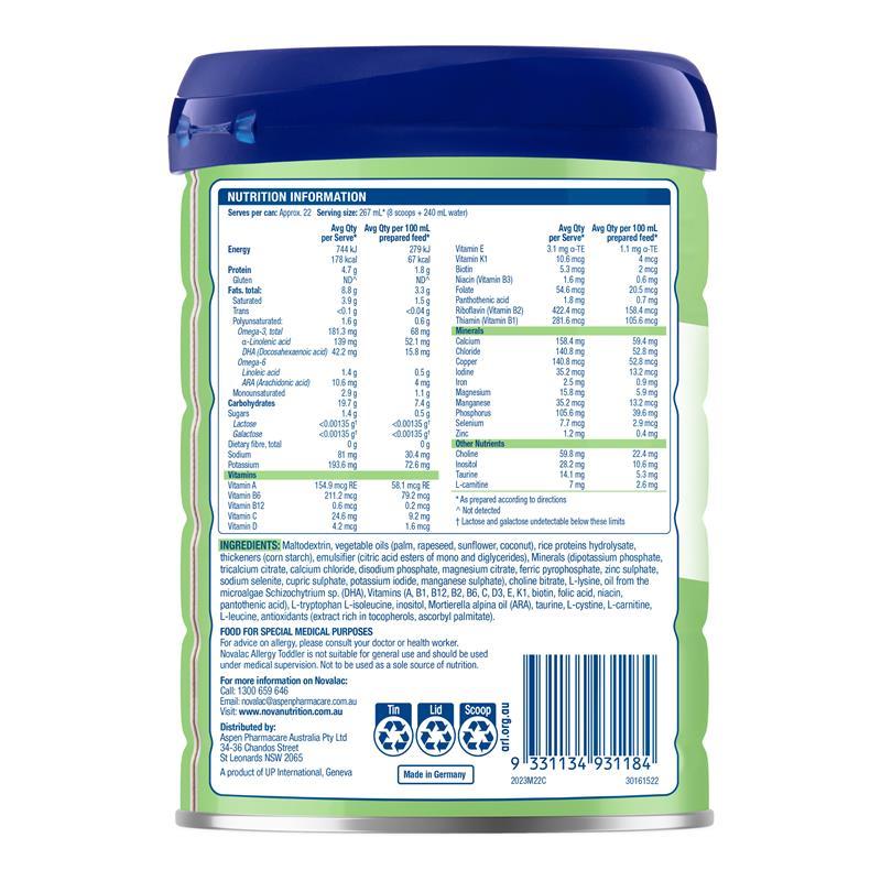 Novalac Allergy Rice Based Toddler Drink 12 Months + 800g