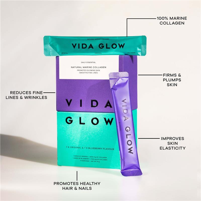 Vida Glow Natural Marine Collagen  Original & Blueberry 14 Day Trial Pack