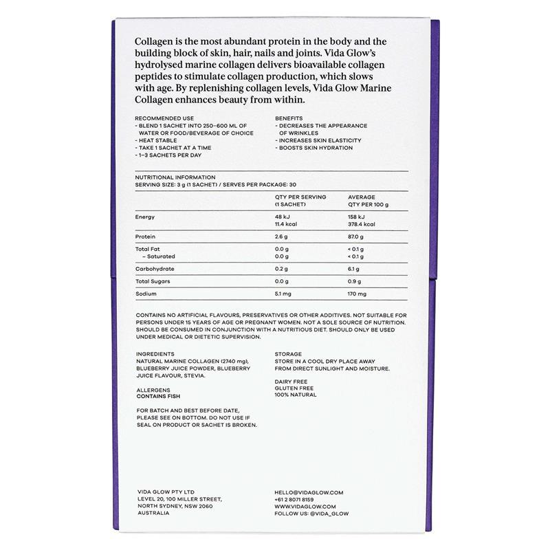 Vida Glow Natural Marine Collagen Blueberry 30 Sachets