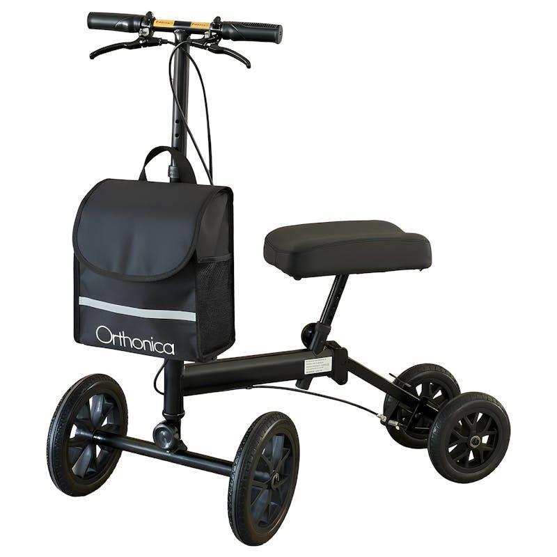 Orthonica Knee Walker with Adjustable Pad and Dual Brakes Black