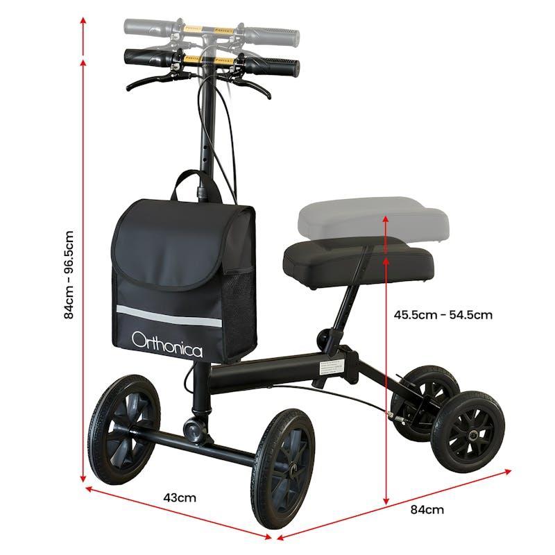 Orthonica Knee Walker with Adjustable Pad and Dual Brakes Black