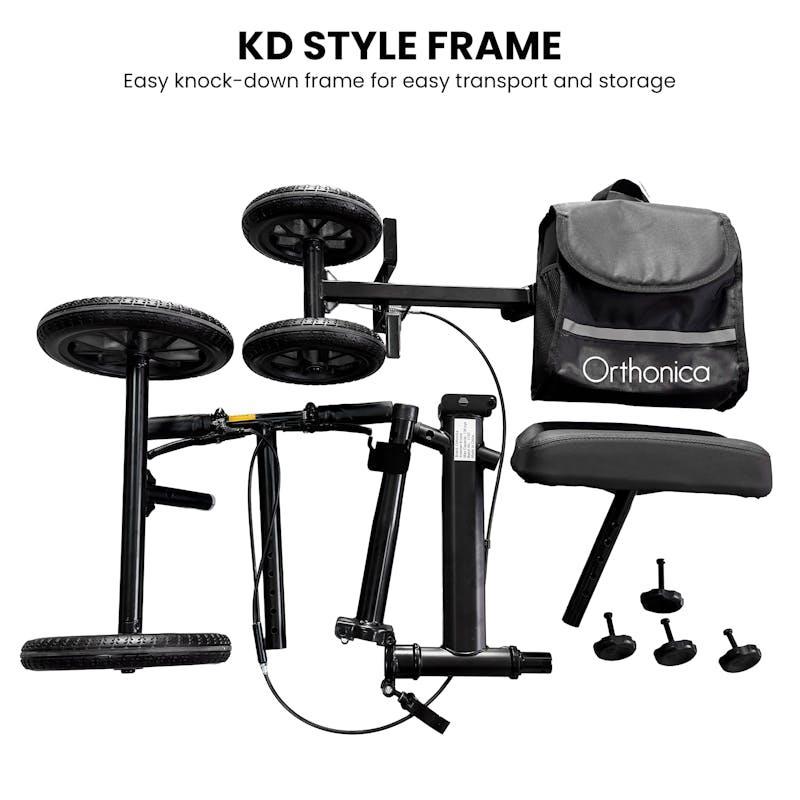 Orthonica Knee Walker with Adjustable Pad and Dual Brakes Black