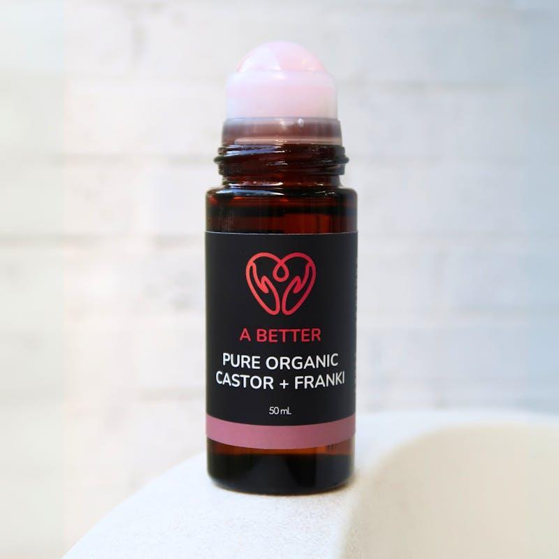 A Better Pure Organic Castor Oil and Frankincense Roll-On - Rose Quartz Roller 50ml