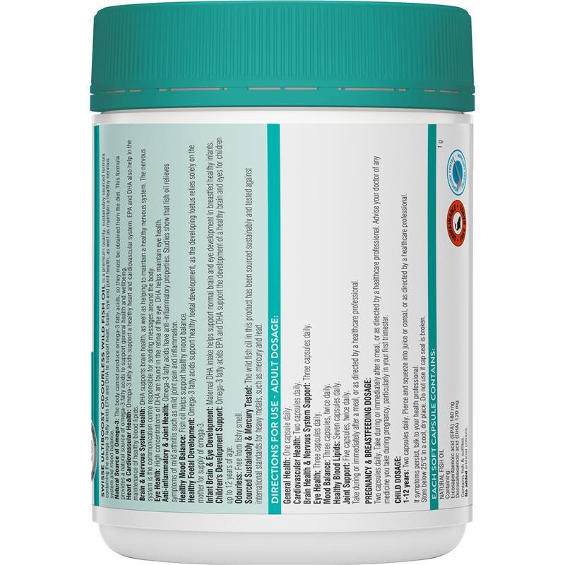 Swisse Ultiboost Odourless Wild Fish Oil 1000mg 250 Capsules