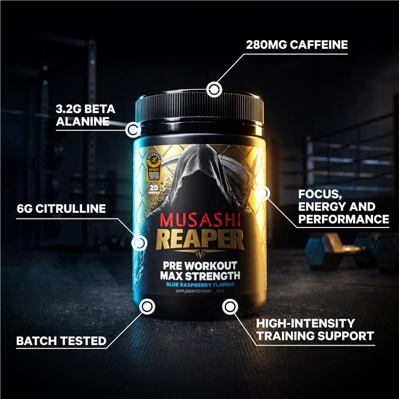Musashi Reaper Preworkout Max Strength Blue Raspberry 400g