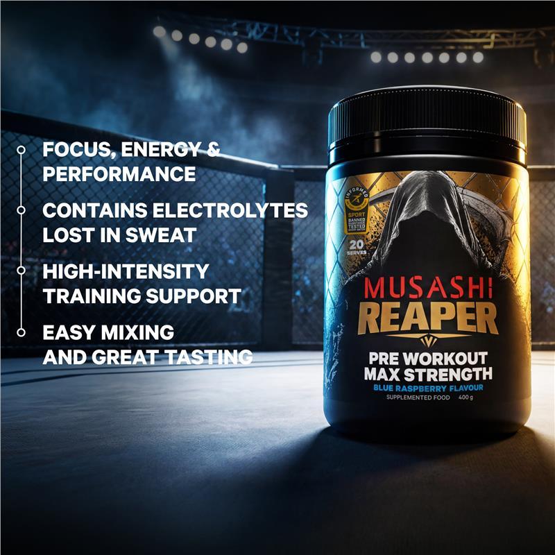 Musashi Reaper Preworkout Max Strength Blue Raspberry 400g