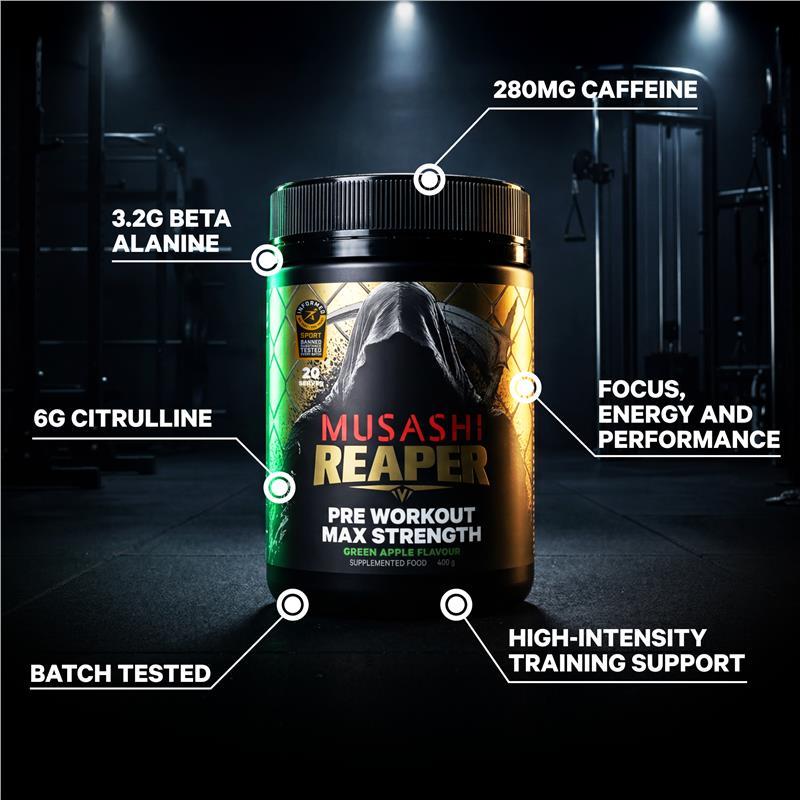 Musashi Reaper Preworkout Max Strength Green Apple 400g